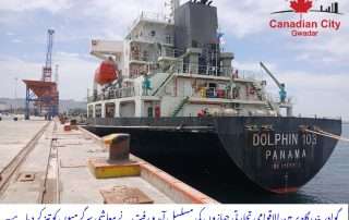 Cargo ships and cranes at the Gwadar Port project, a key hub for Pakistan's trade corridor to Central Asia via Gabd-Rimdan.